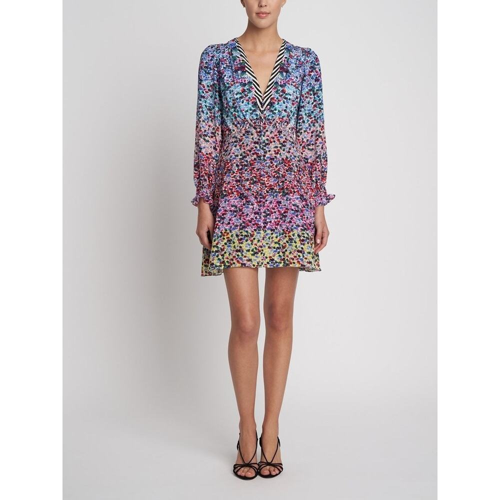 Saloni Eve 100% Silk Mini Dress in Rainbow Gardenia Womens US 6